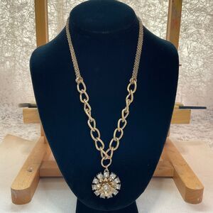 70s Chunky Chain & Rhinestone Flowerburst Pendant - Retro Maximalist Gold